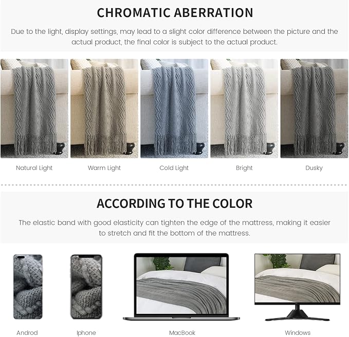 BOURINA Dark Grey Throw Blanket 50x60 Inch Knitted Soft Throw Sofa Blanket | Knitted Throw Blanket 50x60 Inches, Soft Lightweight Boho Weave Throw Decorative Couch Blanket for Living Room Bedroom Chair