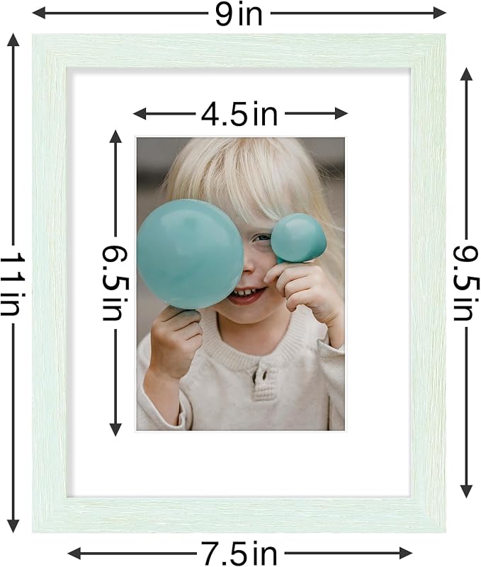 Vittanly 8x10 Picture Frames Set of 9, Wall & Tabletop, Vintage Green | Display Pictures 5x7 with Mat or 8x10 without Mat, Small Photo Frames, Engineered Wood with Shatter Resistant Plexiglass
