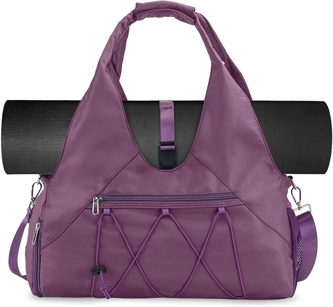 Forestfish Gym Bag For Women With Yoga Mat Holder & Shoe Compartment & Wet Dry Storage Pocket & Adjustable Strap