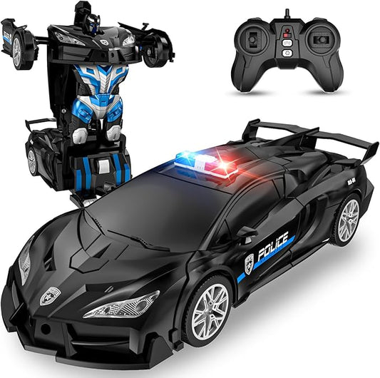 Remote Control Car for Kids , One Button Transformation to Robot with Flashing Light 2.4 Ghz Transforming Robot Car 1:18 Scale Transform RC Cars Toy Boys Girls Birthday Gift with 360 Degree Rotation