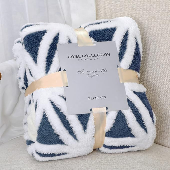 LOMAO Sherpa Fleece Blanket Gifts for Mom Dad Cozy Soft Throw Blanket for Women Men Birthday Gifts Dual Sided Couch Sofa Bed Blanket (Navy, 90''x110'')