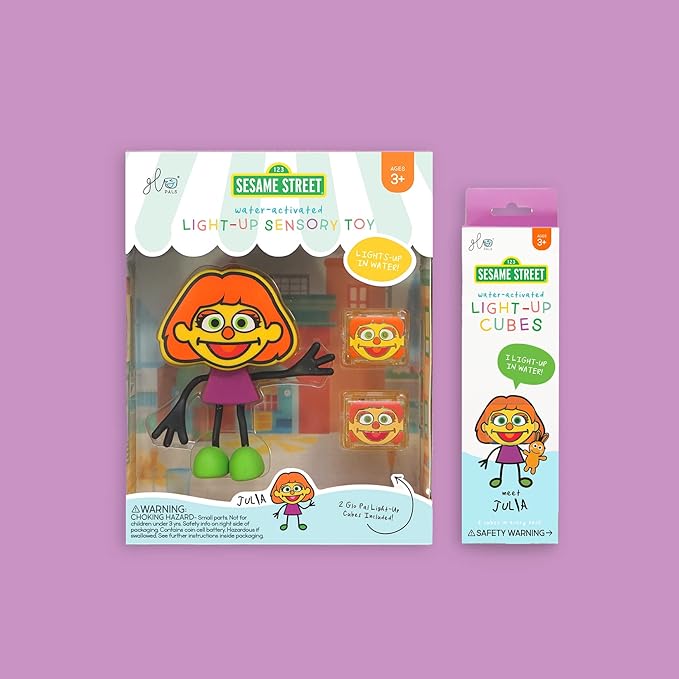 Glo Pals x Sesame Street Water-Activated Light-Up Cubes for Sensory Play (Julia - Cubes with Character) - Valentine Day Gift
