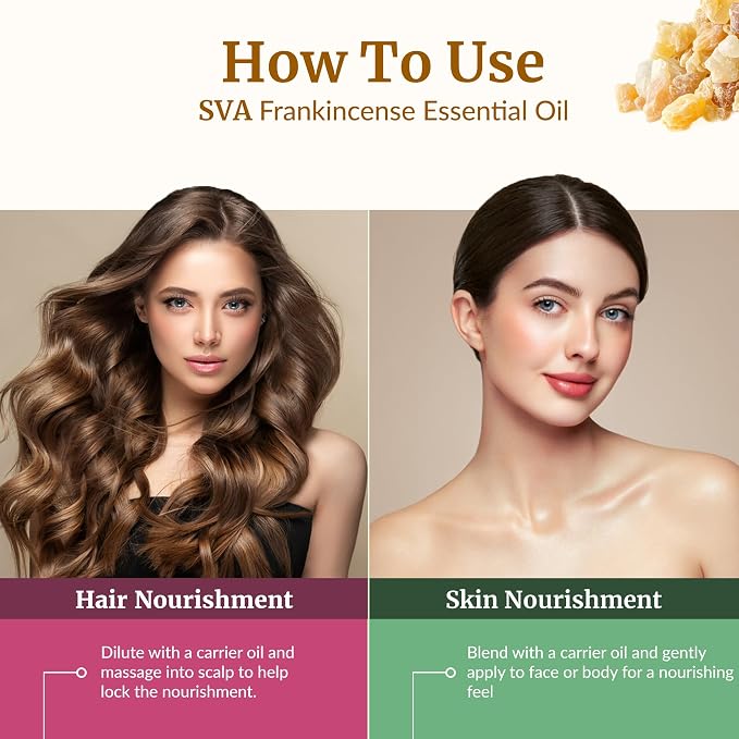 SVA Frankincense Essential Oil – 1 Fl Oz – for Diffuser, Skin & Hair Care – Ideal for Massage & DIY Blends – with Dropper