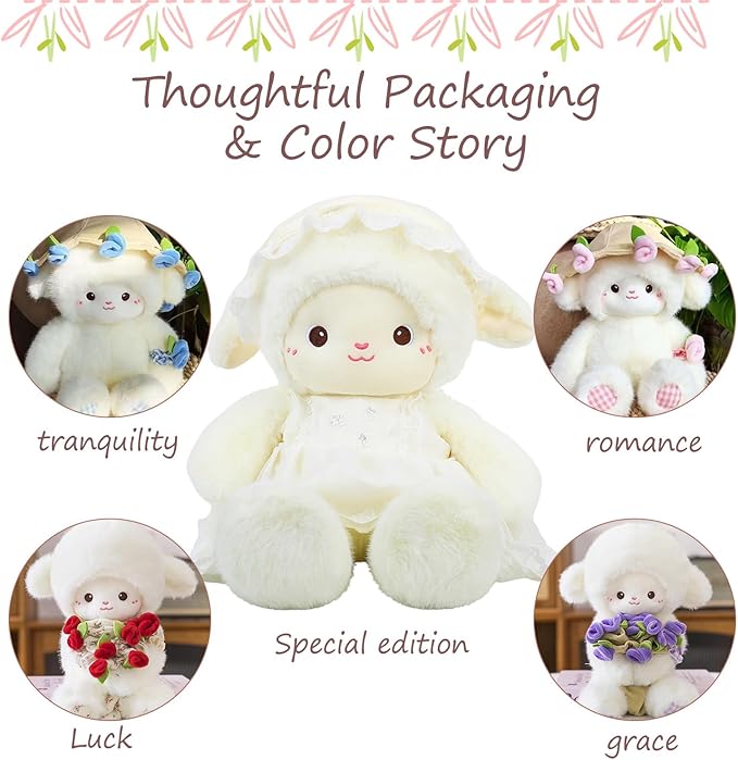 Baby Sheep Bouquet Rose Bouquet Plush Toy, Baby Sheep Bouquet Plush - 2-in-1 Convertible Gift with Detachable Floral Hood, Perfect for Valentine's Day & Birthdays