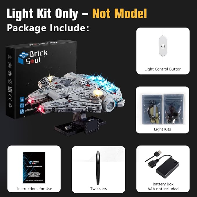 BrickSoul Upgrade Light Kit for Lego Millennium Falcon A New Hope 25th Anniversary 75375 Building Set | with ON/Off & Dimmer Switch & Hidden Cable Tech (75375 Set NOT Included)