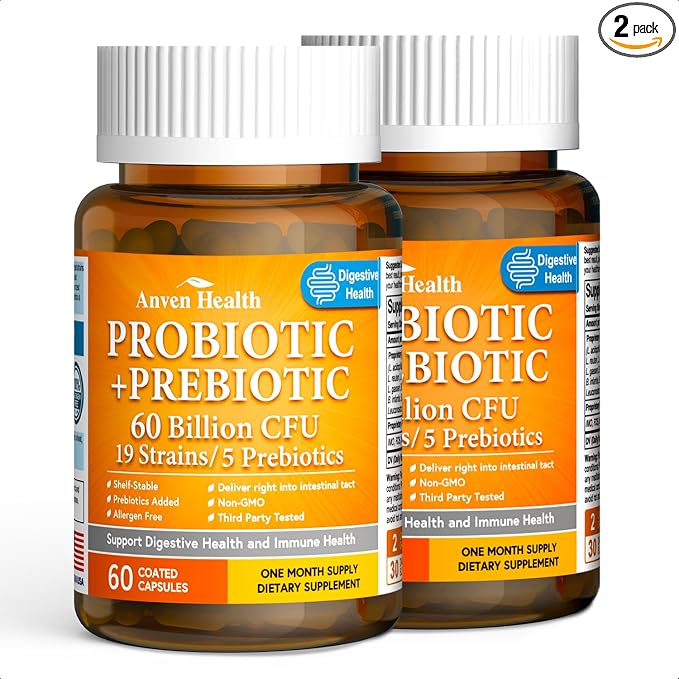 60 Billion Probiotics for Women and Men 19 Strains 5 Organic Prebiotics for Gut Digestive & Immune Health, Supports Diarrhea Gas Bloating, Vegan Probiotic Supplement Formula丨120 Caps | 60 Billion CFU, 5 Organic Prebiotics, Delayed Release, Supports Gut...