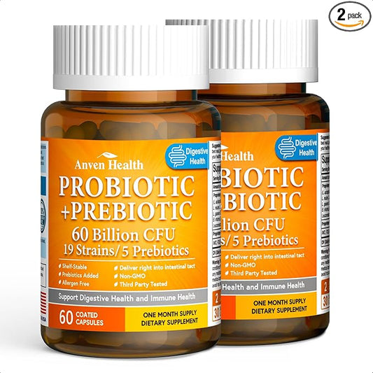 60 Billion Probiotics for Women and Men 19 Strains 5 Organic Prebiotics for Gut Digestive & Immune Health, Supports Diarrhea Gas Bloating, Vegan Probiotic Supplement Formula丨120 Caps | 60 Billion CFU, 5 Organic Prebiotics, Delayed Release, Supports Gut...