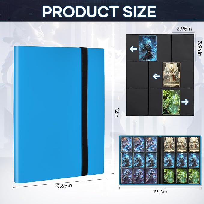 Trading Card Binder, Card Binder Album Folder Book Fit for MTG Baseball Football Sports Cards, Easy to Use Card Collection Binder (Sky Blue, 360 Pockets)