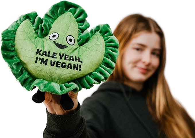 Kale Plushie - Kale Yeah, I'm Vegan Funny Kale Plush, for Vegans, Cute Food Plushie for Gifting