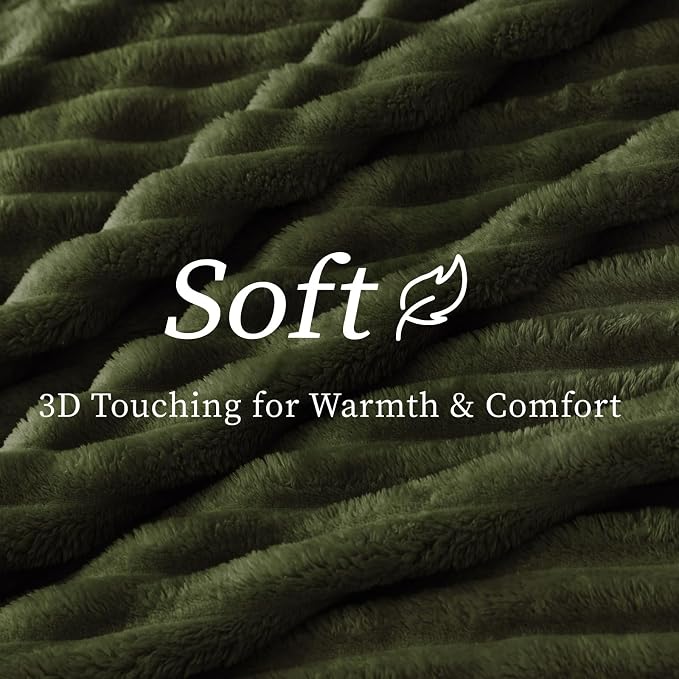 BEDELITE Striped Fleece Throw Blanket, Olive Green, 50"x60" | 300GSM Microfiber Fleece, Soft Cozy, Lightweight Warm, Double-Sided Plush, Machine Washable, Gift, Room Decor, for Couch Sofa