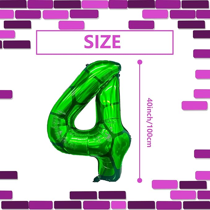 40 Inch Cartoon Turtle Theme Number 4 Foil Balloons Large Mylar 4th Number Balloon Super Green Turtle Themed Hero Video Game Pizza Balloons Birthday Party Decorations