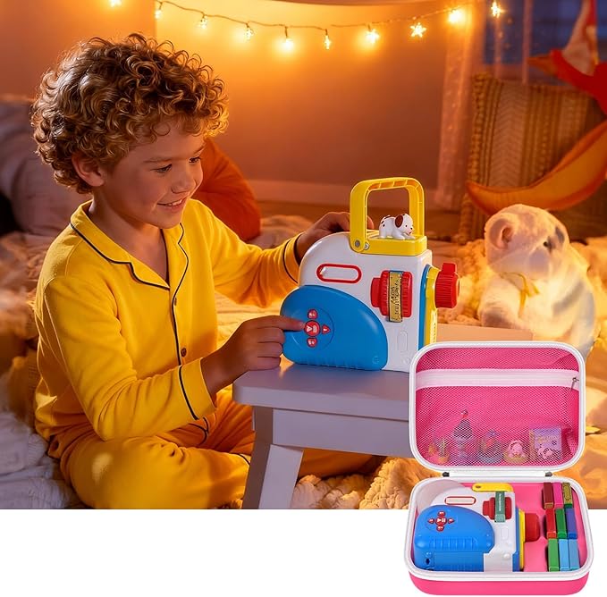 Case Compatible with Little Tikes Story Dream Machine Starter Set, Toys Storage Bag with 5 DIY Embroidery Patches, Organizer for Projector Storytime Books and Audio Character- Pink Rabbit (Box Only)