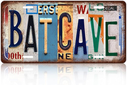 Vintage Bat Cave License Plate Wall Decor Bar Metal Tin Sign 12 x 6 Inches