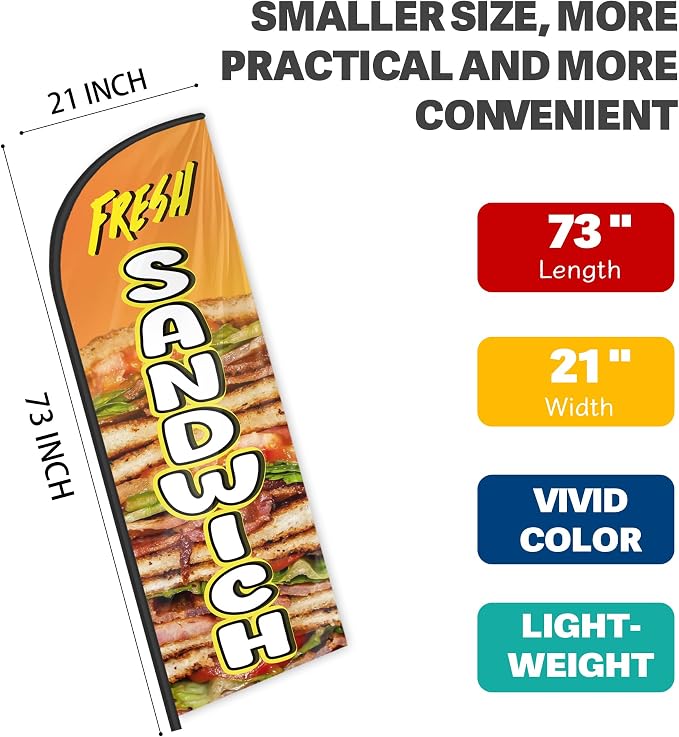 Sandwich Feather Flag for Storefronts Fairs,6 FT (Flagpole Not Included) | Business Advertising Flag