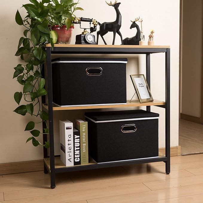 Large Foldable Storage Box with Lid [1-Pack] Fabric Collapsible Storage Bin Organizer Container Basket Cube with Cover for Home Bedroom Closet Office Nursery Black (17.7x11.8x11.8)