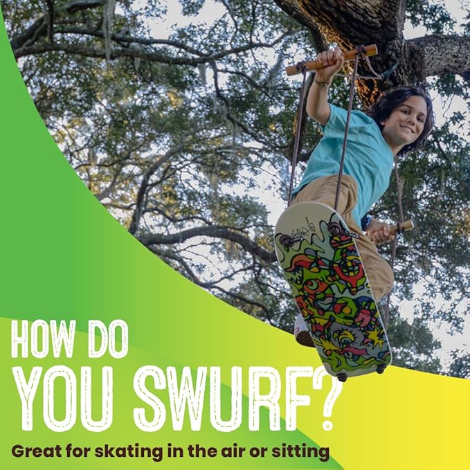 Swurfer TreeSkate Skateboard Swing, Outdoor Stand Up Surf Swing, Holds Up to 200 lbs, Ages 6 and Up, Adjustable Handles, Grip Tape, Kids Outdoor Play Equipment for Children and Adults (Waves)