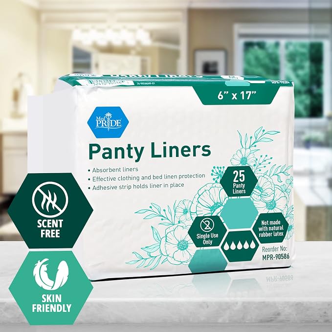 MED PRIDE Premium Ultra Absorbent Panty Liners for Women - Unscented Feminine Pantyliners for All-Day Leak Protection- Regular Length Underwear Liners with Adhesive Strip for Comfortable Fit- 25-Pack