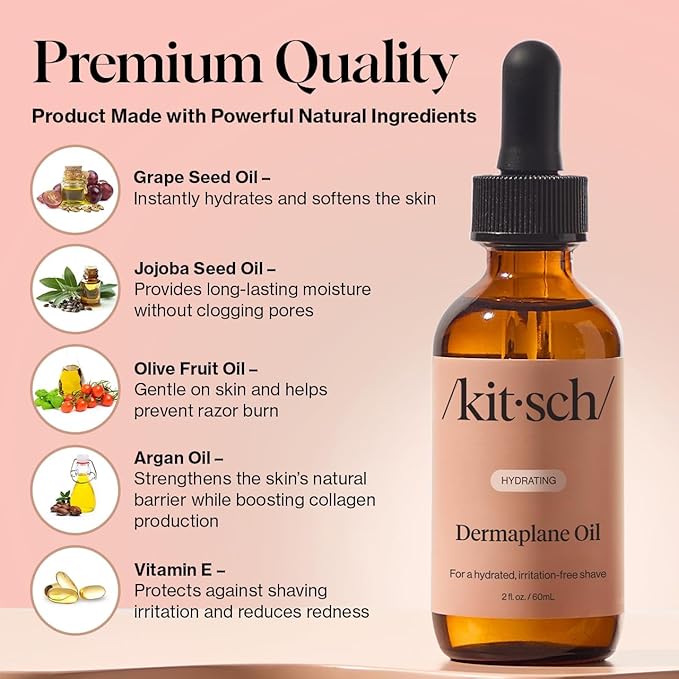 Kitsch Dermaplane Face Oil with Jojoba & Argan Oil – Hydrating Facial Formula for Dermaplaning Tool, Gua Sha & Razor Use – Irritation-Free Shave Oil for Soft, Radiant Skin – 2oz (Pack of 2)