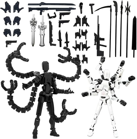 2PCS (Assembly Completed) T13 Action Figure Set, 3D Printed Action Figure,3D Printed Toys Stick Figure,Collectors Decorations for Game Lovers Toys (Black White)