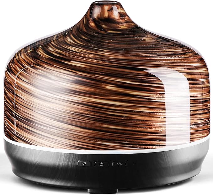 Porseme 500ml Glass Essential Oil Diffuser Aromatherapy Ultrasonic Cool Mist Humidifier 15-21 Running Hours Waterless Auto-Off Air Diffusers for Sleeping Yoga Working Spa(Dark Golden)