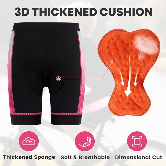 Gogokids Boys Girls 3D Padded Bike Shorts Kids Cycling Shorts Biking Shorts Sports Pants with Pockets for Mountain Road