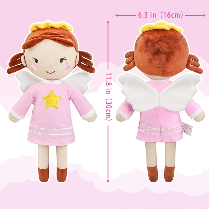 free-space Angel Plush Doll for Girl Baptism Gifts My First Angel Doll Toy (Pink)