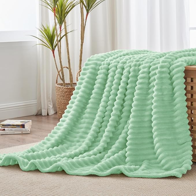 BEDELITE Ribbed Fleece Throw Blanket for Couch, Light Green, 50"x60" | Ultra-Soft Plush Fleece, Cozy, Warm Yet Lightweight, Ribbed Texture, Home Decor, Machine Washable, Giftable, All-Season Use