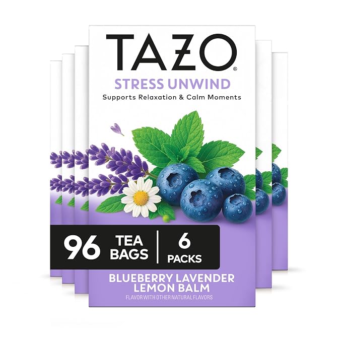 TAZO Stress Unwind Blueberry Lavender Lemon Balm Herbal Tea Bags - 16ct (6-Pack)