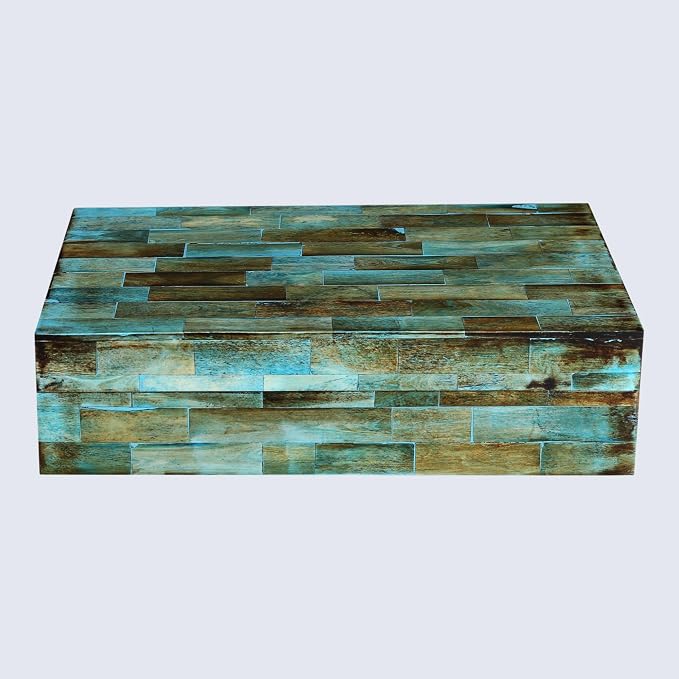 Handicrafts Home Decorative Storage Box with Lid- 8x5x2” Small Keepsake, Trinket Box, Memory Box- Decorative Boxes for Home Decor, Centre Table, Giftable Storage Accent- Verdigris