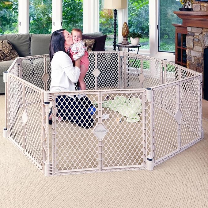 Toddleroo by North States - Superyard Baby Play Yard: Freestanding 8-Panel Baby Playpen - Indoor or Outdoor Use - Made in USA - Encloses Up to 34.4 Square Feet - 26 Inches Tall - Sand