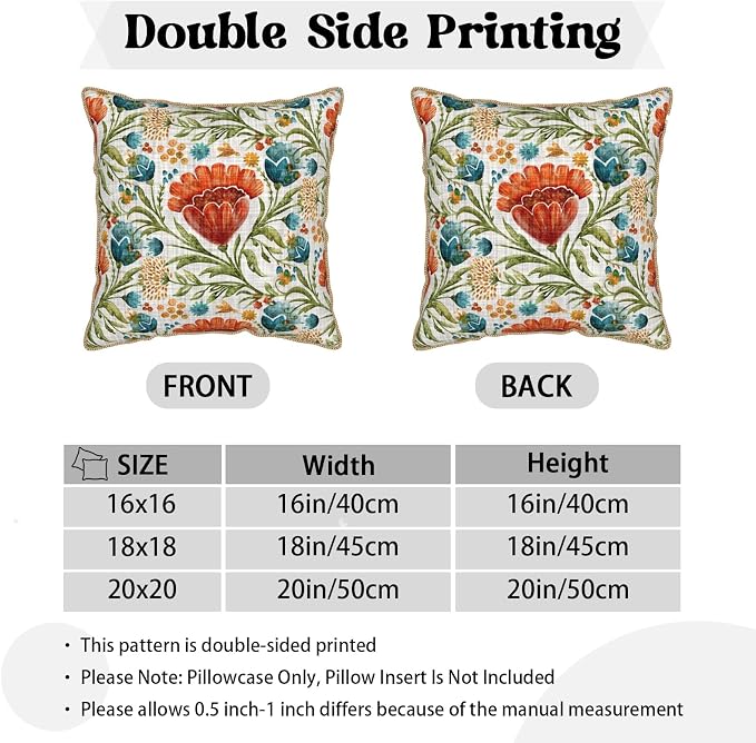 Red Blue Bright Floral Soft Velvet Throw Pillow Covers Set of 2 Colorful Flowers Green Leaf Plant Decorative Pillow Covers 18x18 Inch Boho Rustic Pillow Case For Sofa Couch Living Room Home Decor