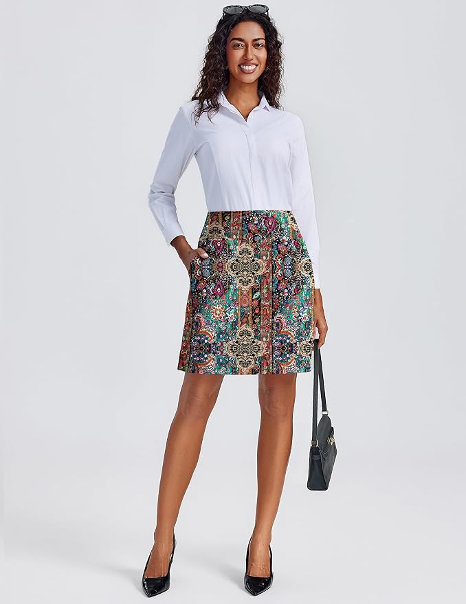 PINSPARK 20" Skorts for Woman Knee Length UPF 50+ Golf Skirts | 4 Pockets, Built-in Shorts, High Waisted, Split Hem, Silky-smooth, Moisture-wicking, for Golf Athletic Tennis Workout Casual