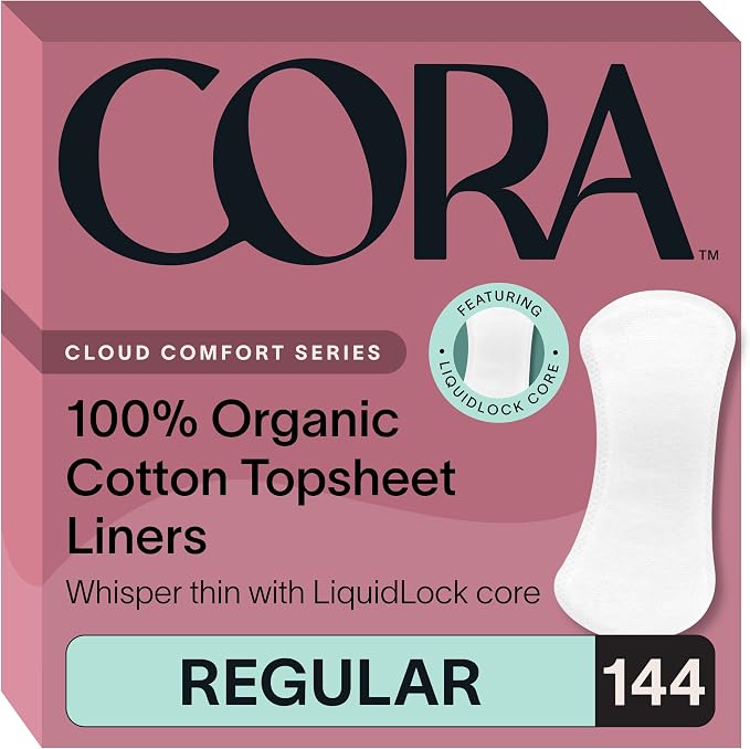 Cora 100% Organic Cotton Topsheet Period Liners (144 Regular Period Liners)