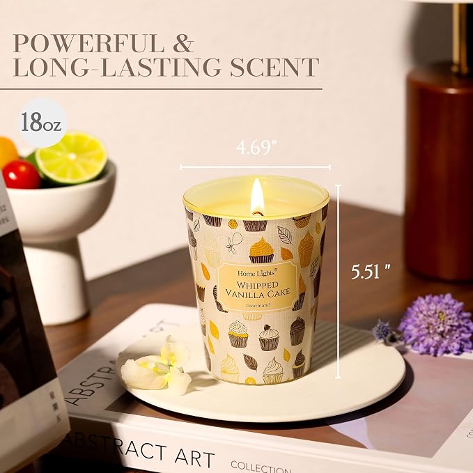 HomeLights Scented Candles for Women & Men, 6.7oz Candle Jars Aromatherapy Single Wick Candle, Ideal for Rustic Modern Home Decor and Gifts, Whipped Vanilla Cake