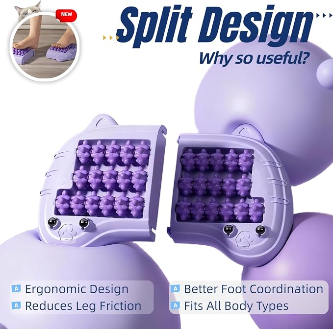 Foot Roller Massager for Plantar Fasciitis Relief, Large Size, Eases Foot Pain & Cold Feet, Enhances Circulation, Portable, Split into Two, Full-Body Washable (Blue)