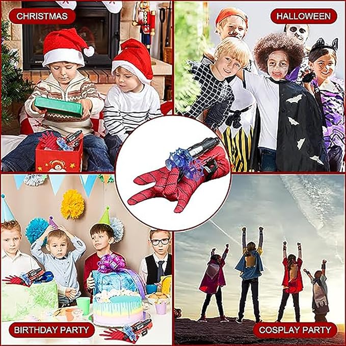 Red Style Spider Web & Soft Missile Launcher Toy 2 Pcs Set, Superhero Fans Webs Shooter for Kids, Cosplay Launcher Gloves with Wrist Toy Set, Christmas Halloween Birthday Party