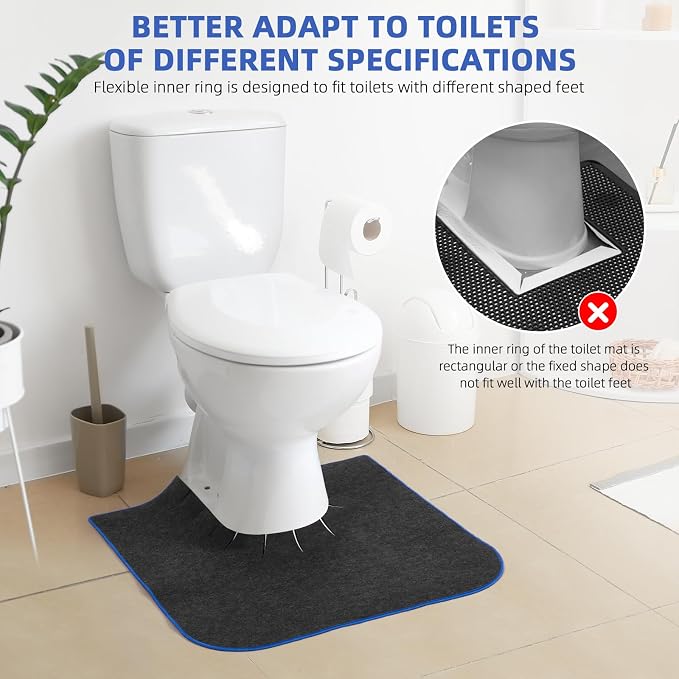 Upgrade Round Commode Potty Training Mats for Boys, Toilet Training Mats, Potty Training Toilet Rugs, Toilet Rugs u Shaped Washable,Toilet mats for Bathroom(4 Pack, Dark Grey)
