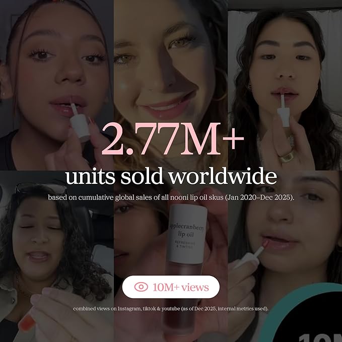 NOONI Korean Lip Oil - Applepeony | Long-Lasting, Moisturizing, Plumping, Revitalizing for Dry Lips, Waterproof, No Peel Off, Hydrating, Stocking Stuffers, Cute Stuff, 0.12 FL Oz
