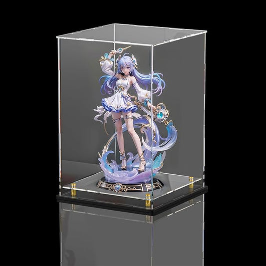 Acrylic Display Case with Floating Shelf & Thick Base – UV-Protected Collectible Showcase for Souvenirs, Figurines, and Memorabilia (9" Lx9 Wx13 H)