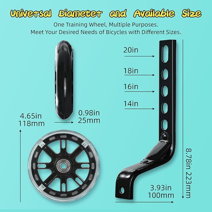 PRUNUS Flash BIKE Training Wheels for 12 14 16 18 20 Inch.Training Wheels for Kids Bike is Heavy Duty.Bicycle Training Wheel is Suitable Single Speed Bike