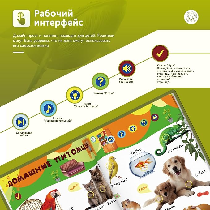 Russian Interactive Talking Books for Kids,USB-C Rechargeable Sound Book with 600+ Sounds,171 Animal, Autism Sensory Toys,Russian Educational Toy Gift for Boys Girls Kids Age 3 4 5 6 7 8