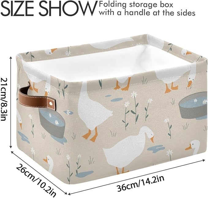 Aslsiy Storage Basket Cute Goose Nursery Bins Doodle Flowers Baby Box Canvas Clothes Shelf Basket Laundry Hamper Gift Baskets for Home Closet 1 Pcs