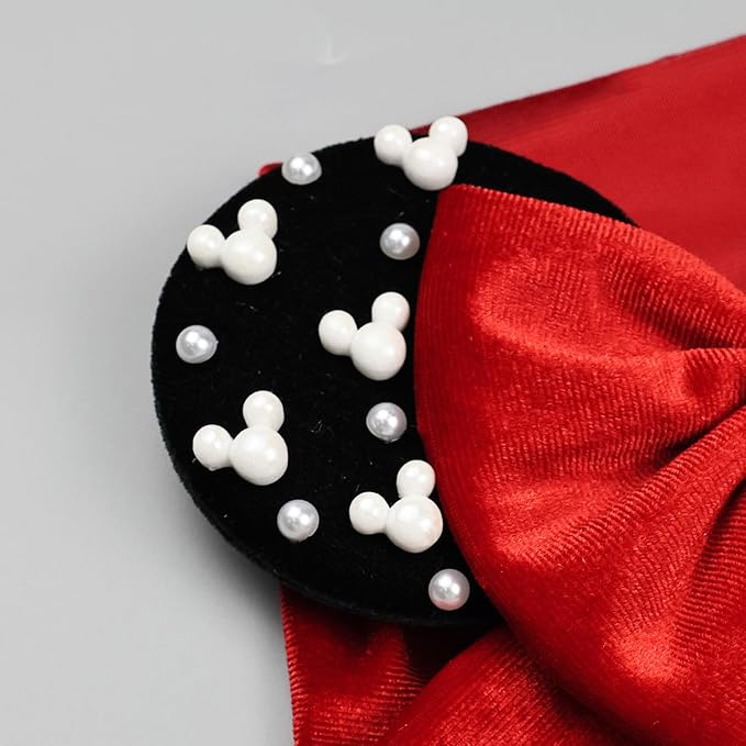 JIAHANG Baby Girl Velvet Mouse Ears Turban Headwrap with Beads, Wide Velour Hair Bow Headband for Toddler, Infants, Kids, Party Supplie