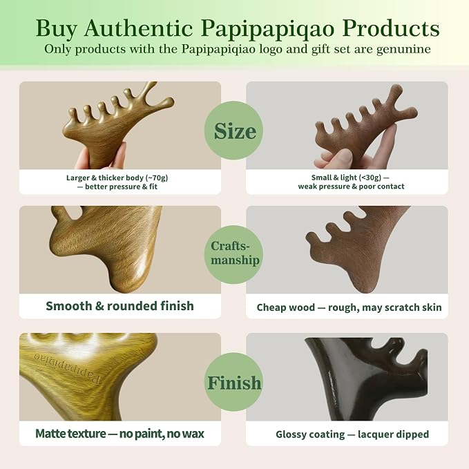 4-in-1 100% Green Sandalwood Massage Comb & Gua Sha Tool | 100% green sandalwood; 4-in-1 wooden scalp massager with smooth rounded edges; gift box, storage pouch and cord included