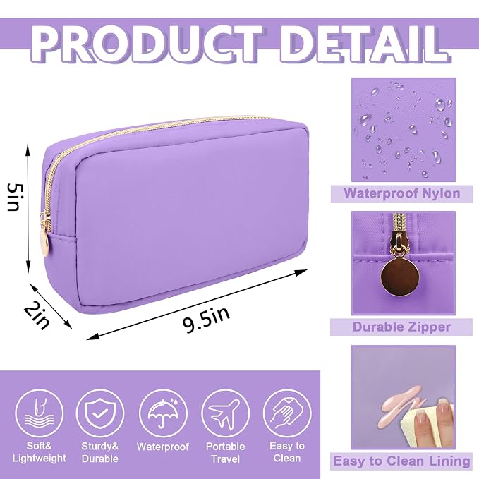 UIXIZQ Small Makeup Bag Pouch for Purse, Nylon Travel Toiletry Storage Bag Cute Preppy Cosmetic Bag for Women Girls, Waterproof Makeup Organizer Bag Pouch Skincare Bag Purse with Zipper (Small-Grape)