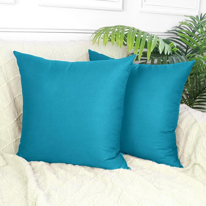 Thmyo 4-Pack 100% Cotton Comfortable Solid Decorative Throw Pillow Case Square Cushion Cover Pillowcase Sublimation Blank Pillow Covers DIY Throw Pillowcase for Sofa(16x16 inch/ 40x40cm,Lake Blue)
