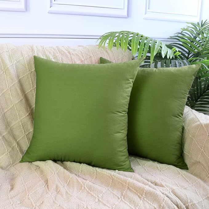 Thmyo 4-Pack 100% Cotton Comfortable Solid Decorative Throw Pillow Case, Square Cushion Cover Pillowcase Sublimation Blank Pillow Covers DIY Throw Pillowcase for Sofa(18x18 inch/ 45x45cm,Olive Green)