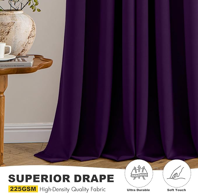 MIULEE Blackout Curtains for Bedroom 2 Panel 40 x 72 Inch Long Royal Purple | Thermal Insulated, Living Room Darkening Grommet Drapes, Noise Reducing, Light Blocking Window Treatments