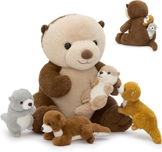 MaoGoLan 5pcs Otter Stuffed Animal - 14.5" Mommy Sea Otter Plush with Babies Inside, Soft Cute Stuffed Otter Plushies Toy Gift for Kids Boys Girls