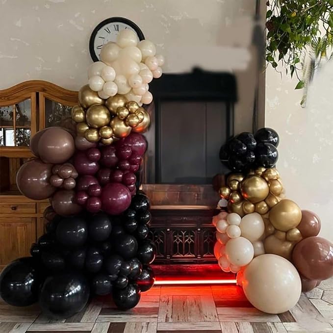 Black Burgundy Gold Balloons, 60Pcs Maroon Black Metallic Gold Confetti Balloon, 12Inch Pearl Burgundy Yellow Latex Balloons for Kids Cartoon Birthday Baby Shower Graduation Party Decorations